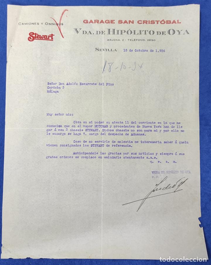 Cartas comerciales: Carta comercial Garaje San Crist&oacute;bal Vda. Hip&oacute;lito de Oya : Camiones y Omnibus. Sevilla 1934