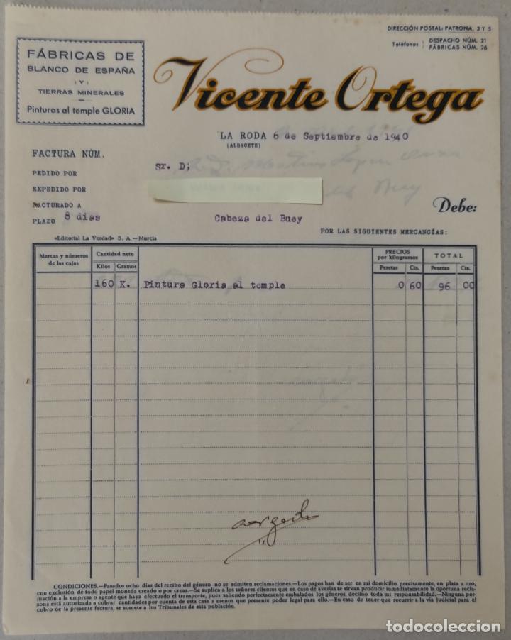 Cartas comerciales: 4 Cartas comerciales V. Ortega : F&aacute;brica Pinturas La Roda ( Albacete ) 1939 - 41