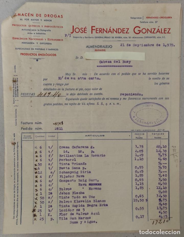 Cartas comerciales: 21 Cartas comerciales Almac&eacute;n Droguer&iacute;a J. Fern&aacute;ndez Gonz&aacute;lez. Almendralejo A&ntilde;os 1939-41