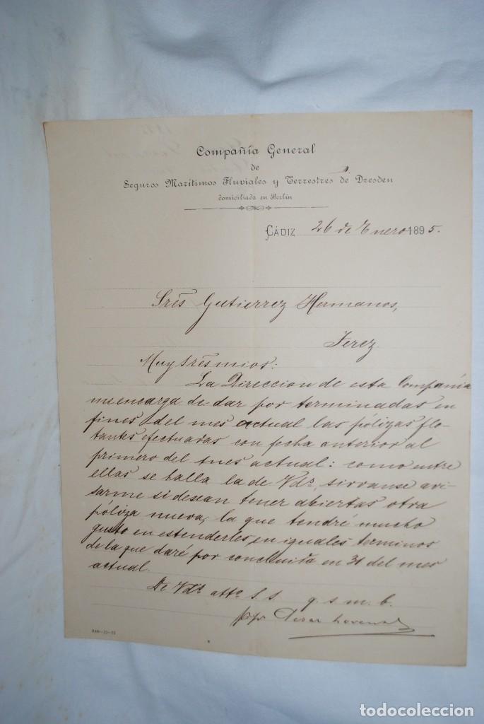 Gesch&auml;ftsbriefe: COMPA&Ntilde;IA GENERAL DE SEGUROZ MARITIMOS CADIZ 1895 .