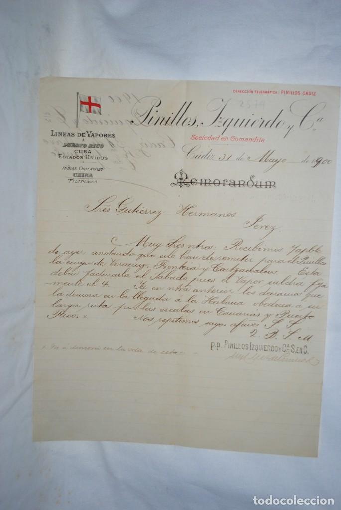 Gesch&auml;ftsbriefe: PINILLOS , LINEAS DE VAPORES A PUERTO RICO , CADIZ 1900