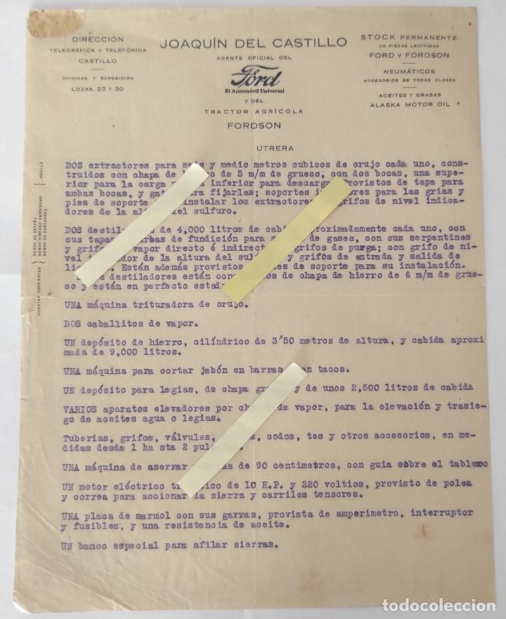 Gesch&auml;ftsbriefe: Carta comercial J. Castillo : Agente oficial de Ford y Fordson . Utrera ( Sevilla ) A&ntilde;os 30