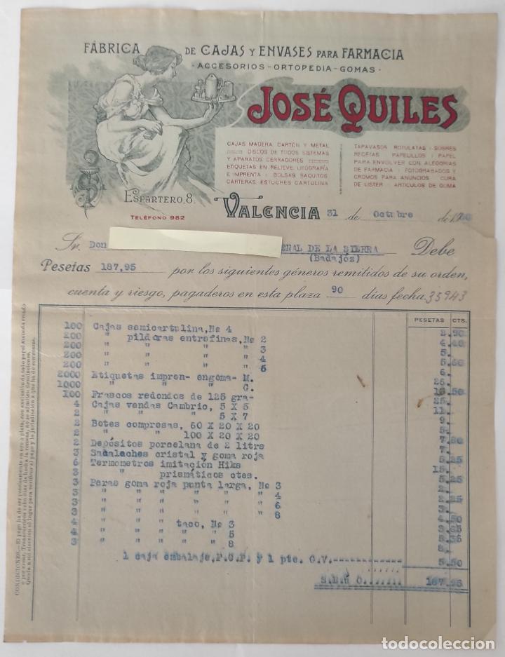 Gesch&auml;ftsbriefe: 2 Cartas comerciales J. Quiles : F&aacute;brica Envases Farmacia . Valencia 1930