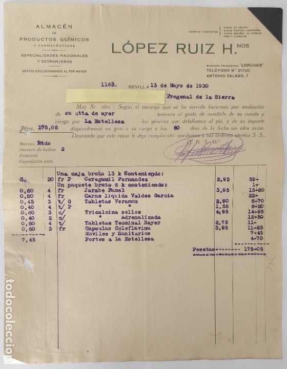 Gesch&auml;ftsbriefe: 15 Cartas comerciales Almac&eacute;n farmac&eacute;utico L&oacute;pez Ruiz Hnos. Sevilla 1930
