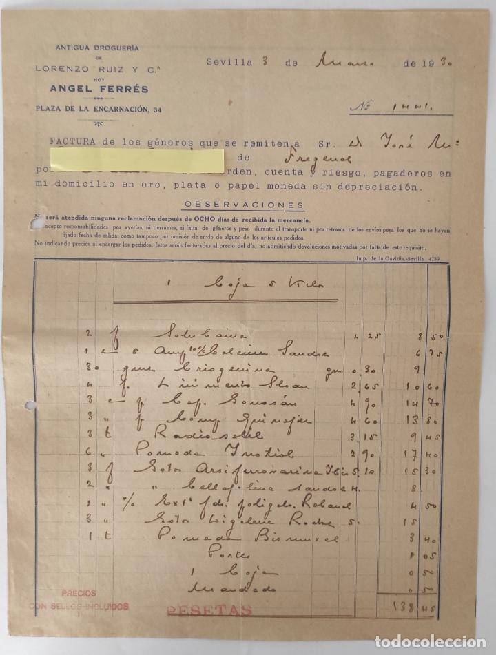 Gesch&auml;ftsbriefe: 3 Cartas comerciales Droguer&iacute;a &Aacute;ngel Ferr&eacute;s . Sevilla A&ntilde;os 30