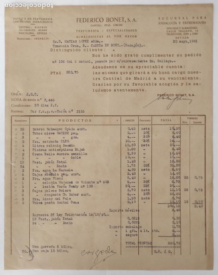 Gesch&auml;ftsbriefe: 8 Cartas comerciales Laboratorio farmac&eacute;utico Federico Bonet . Sevilla 1941