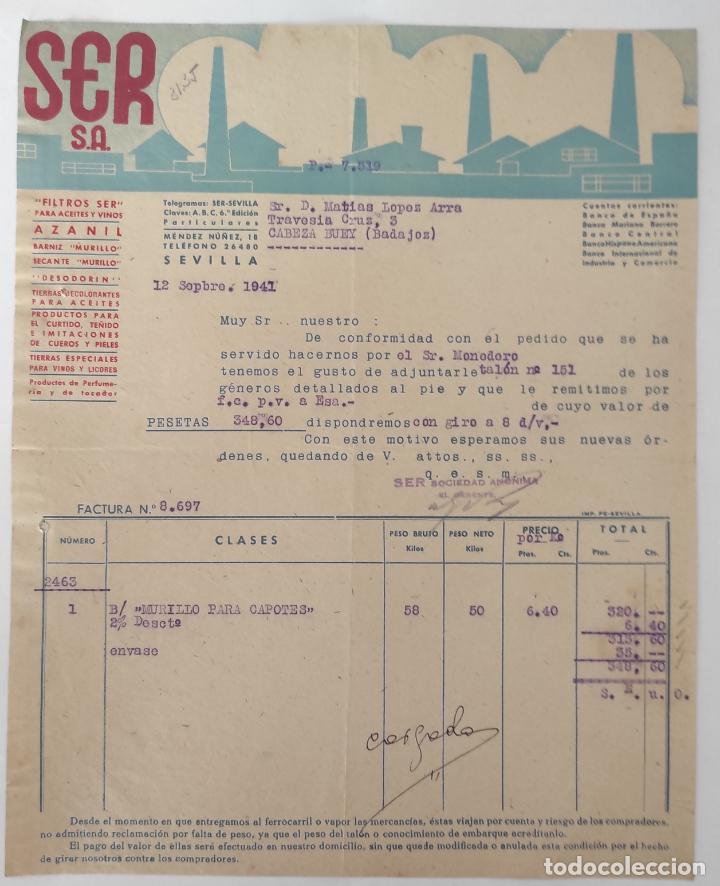 Cartas comerciales: 3 Cartas comerciales SER S.A. Sevilla 1941 - Foto 1