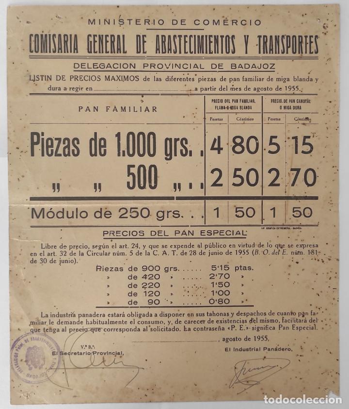 Gesch&auml;ftsbriefe: Carta comercial Peque&ntilde;o Cartel Precio Oficial del Pan. Badajoz 1955