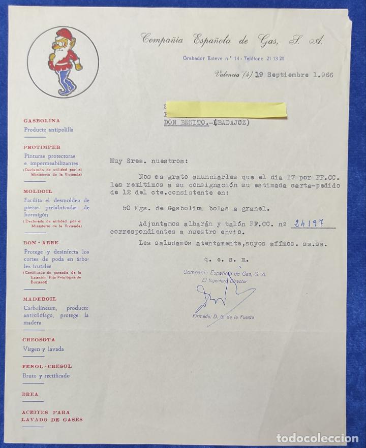Lettres commerciales: Carta comercial C&iacute;a Espa&ntilde;ola de Gas . Valencia 1966
