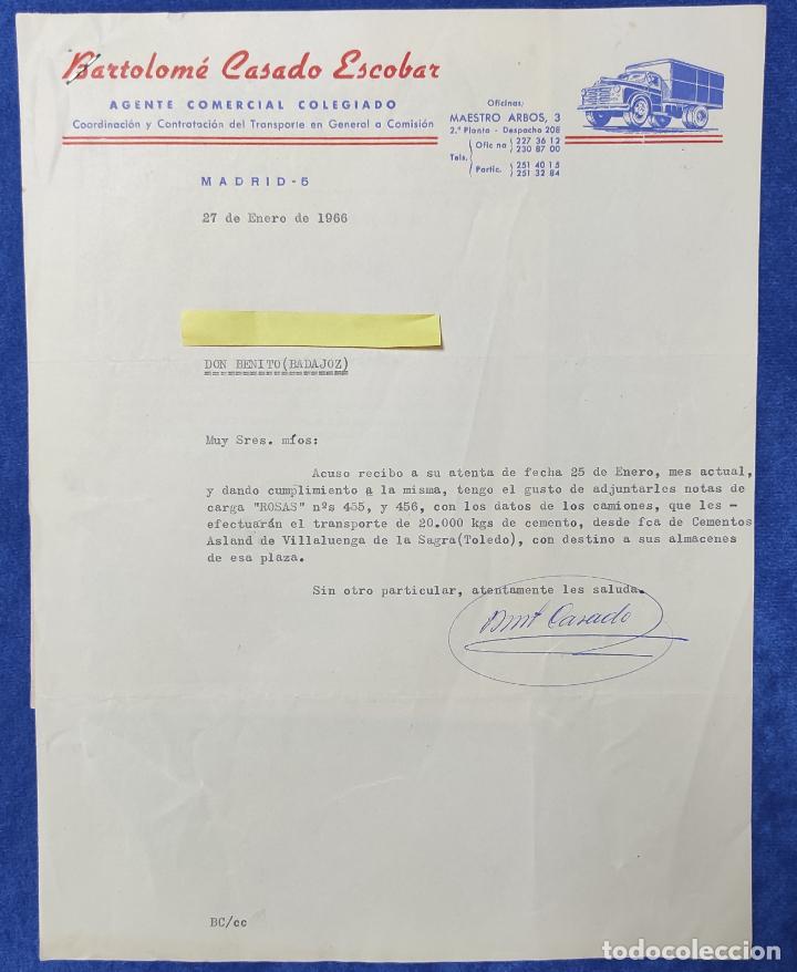 Lettres commerciales: Carta comercial Agente Comercial Bartolom&eacute; Casado Escobar. Madrid 1966
