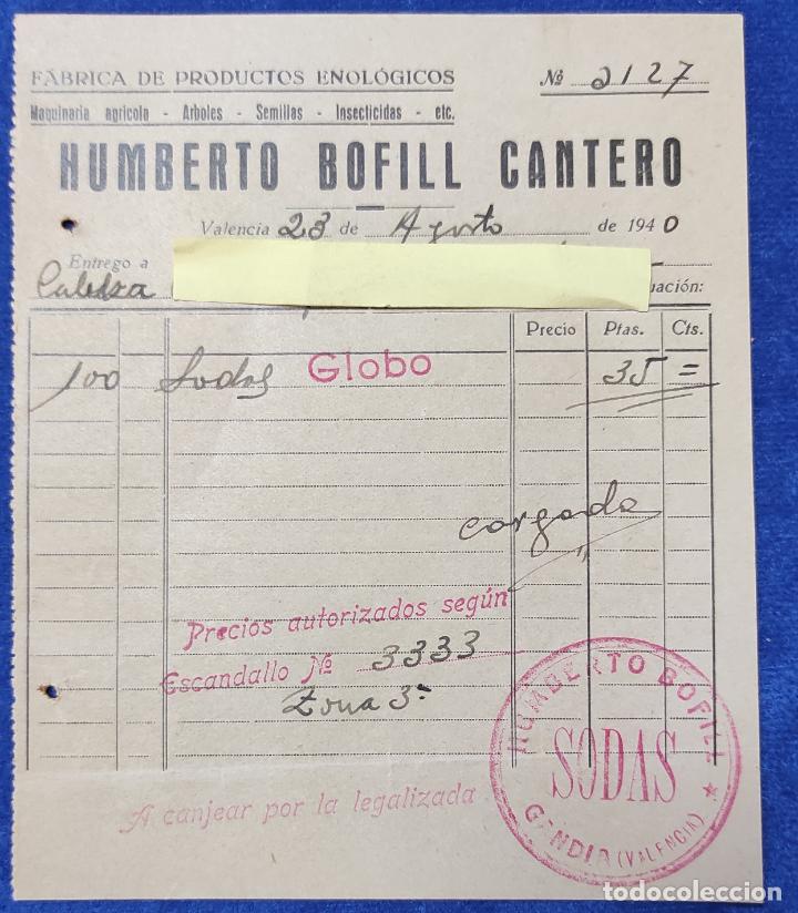 Lettres commerciales: Carta comercial F&aacute;brica Productos Enol&oacute;gicos Humberto Bofill Cantero. Valencia 1940