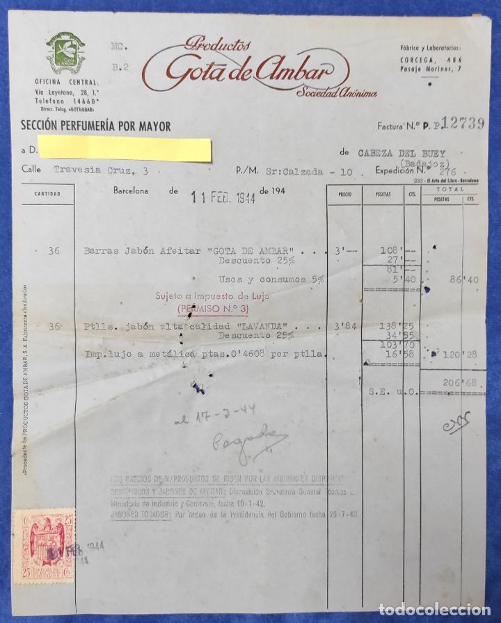 Cartas comerciales: Carta comercial Productos Gota de &Aacute;mbar : Perfumer&iacute;a por mayor. Barcelona 1944
