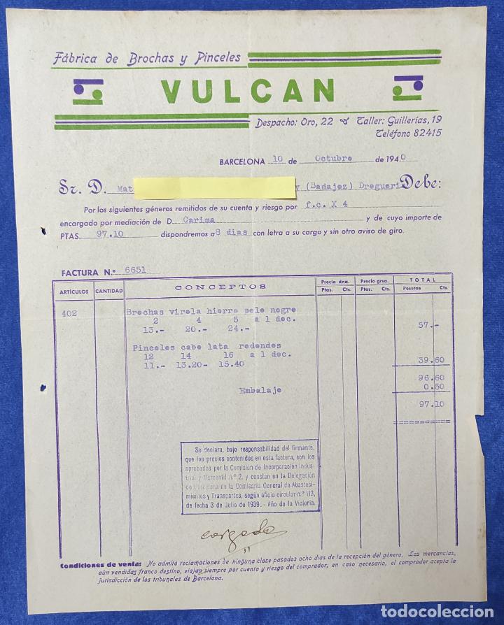 Lettres commerciales: Carta comercial F&aacute;brica Brochas y Pinceles Vulcan . Barcelona 1940