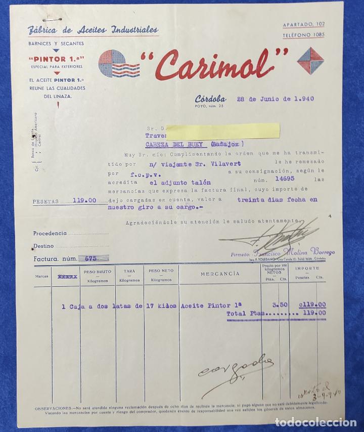 Lettres commerciales: Carta comercial F&aacute;brica Aceites Industriales Carimol. C&oacute;rdoba 1940