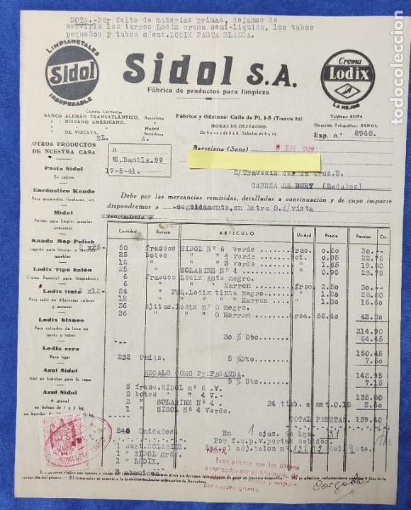 Lettres commerciales: Carta comercial Limpiametales Sidol : F&aacute;brica productos limpieza . Barcelona 1941