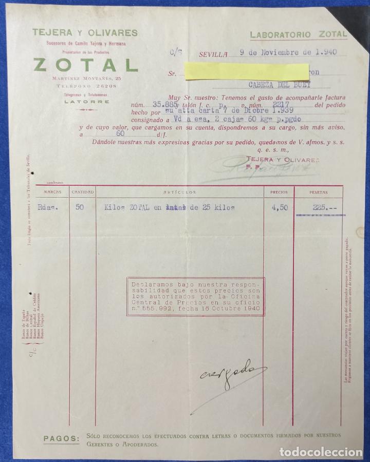 Lettres commerciales: Carta comercial Tejera y Olivares : Productos Zotal . Sevilla 1940