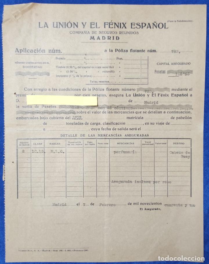 Lettres commerciales: Carta comercial La Uni&oacute;n y El F&eacute;nix Seguros . Madrid 1941