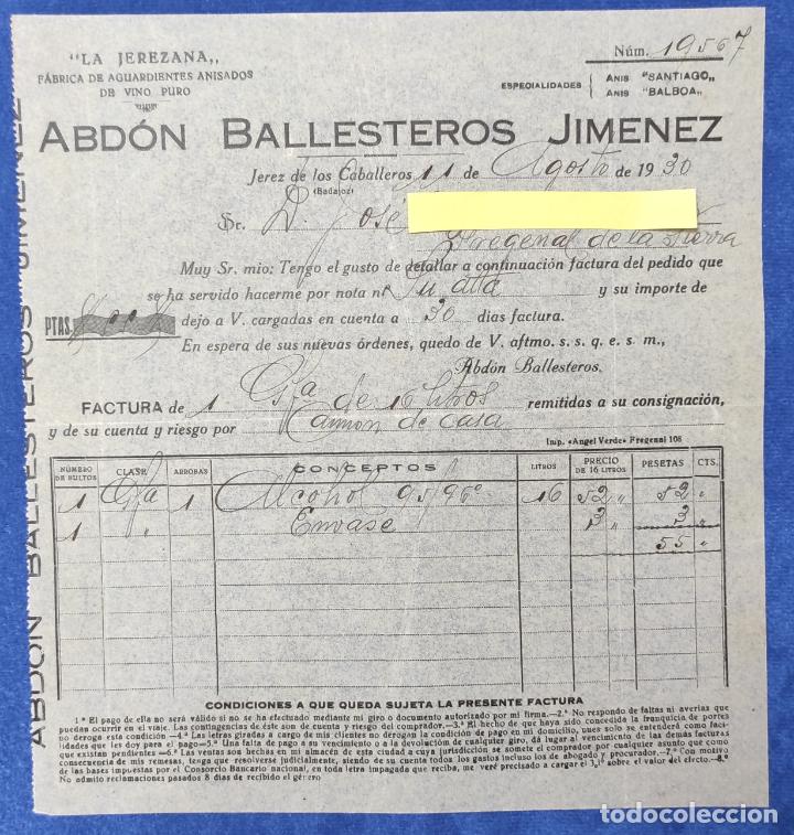 Lettres commerciales: Carta comercial Abd&oacute;n Ballesteros Jim&eacute;nez : F&aacute;brica Aguardiente . Jerez de los Caballeros 1930