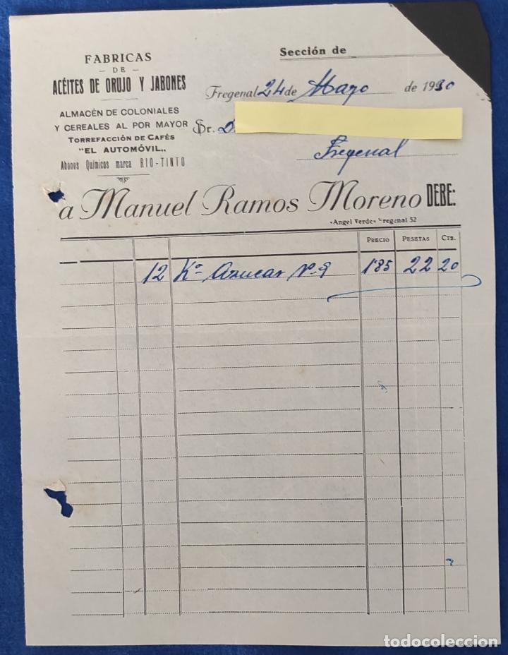 Commercial Letters: Carta comercial F&aacute;brica Aceites de Orujo y Jabones Ramos Moreno . Fregenal de la Sierra 1930