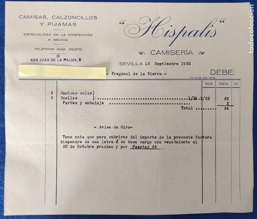 Commercial Letters: 2 Cartas comerciales Camisas, Calzoncillos y Pijamas Hispalis . Sevilla 1930