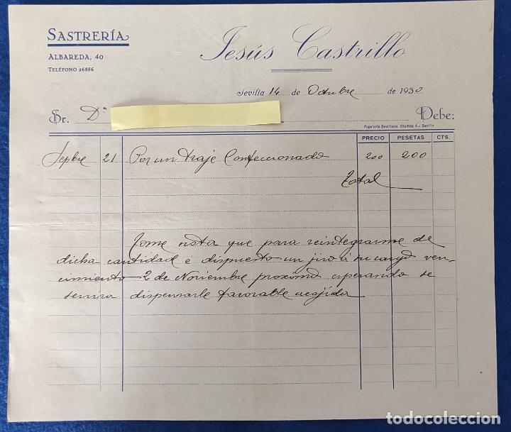 Commercial Letters: Carta comercial Sastrer&iacute;a Jes&uacute;s Castrillo . Sevilla 1930