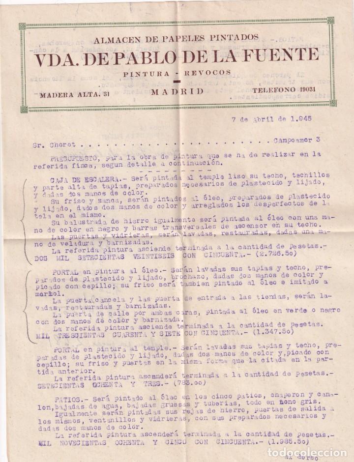Commercial Letters: Almac&eacute;n de papeles pintados. Vida de Pablo de la Fuente. Madrid. 1945 firma propietario.