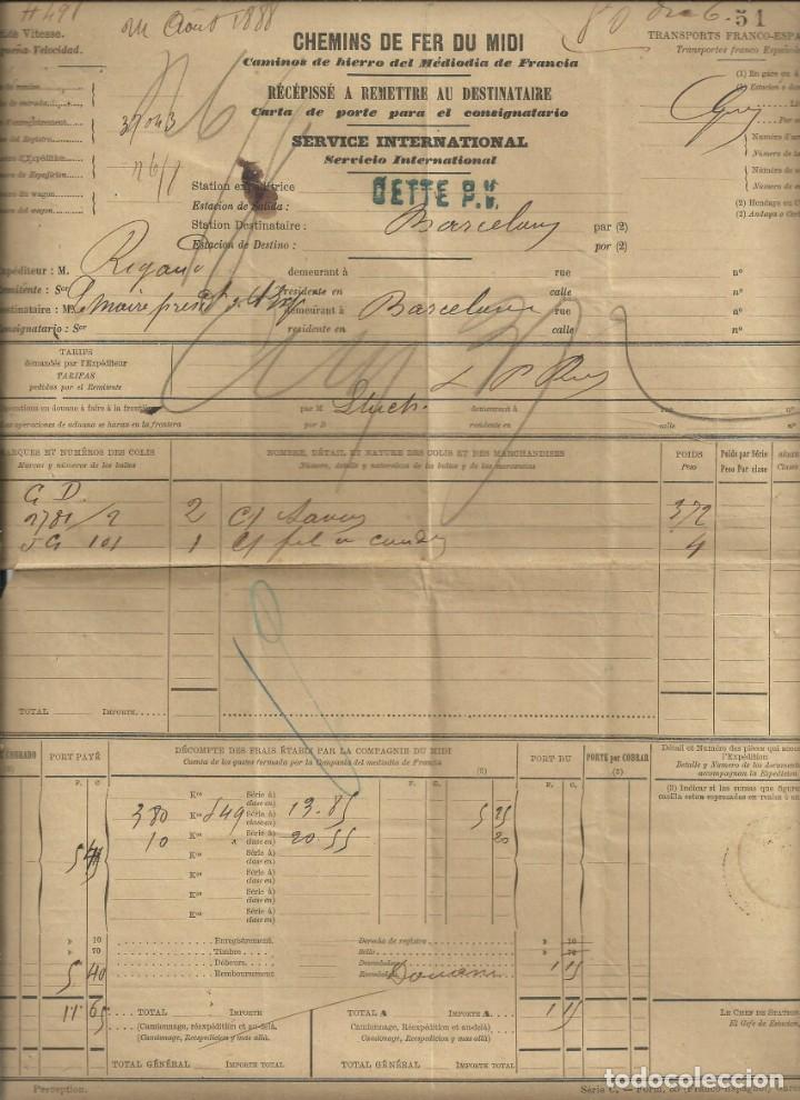 Commercial Letters: Trasporte Hispano - Franc&eacute;s de 1888. Carta de trasporte entre el mediod&iacute;a Franc&eacute;s y Espa&ntilde;a