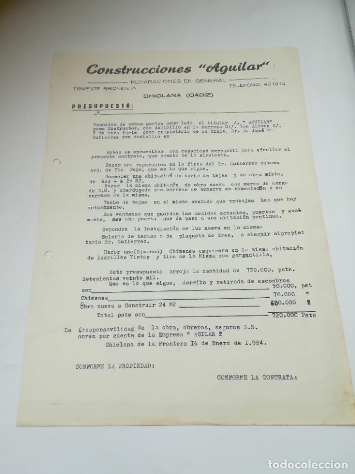 Commercial Letters: CARTA COMERCIAL. CONSTRUCCIONES AGUILAR. REPARACIONES EN GENERAL. CHICLANA, CADIZ. 1984