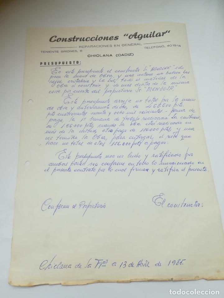 Cartas comerciais: CARTA COMERCIAL. CONSTRUCCIONES AGUILAR. REPARACIONES EN GENERAL. CHICLANA, CADIZ. 1985