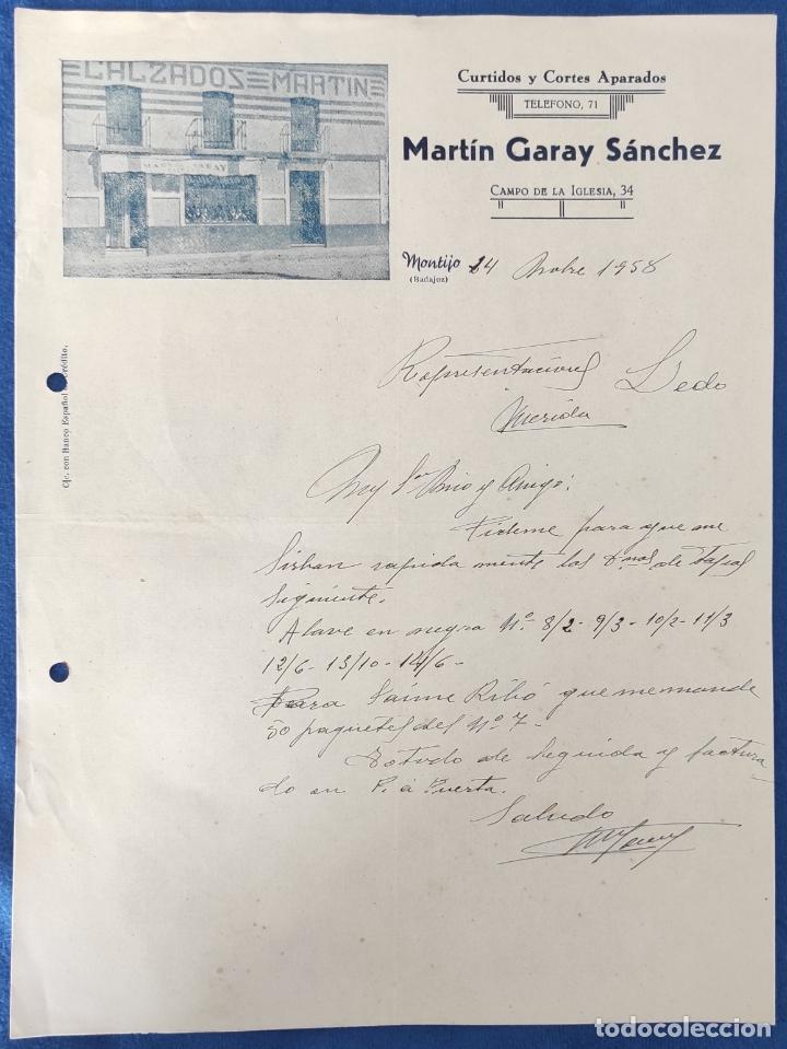 Lettere commerciali: Carta comercial Mart&iacute;n Garay S&aacute;nchez : Curtidos y Cortes Aparados . Montijo ( Badajoz ) 1958