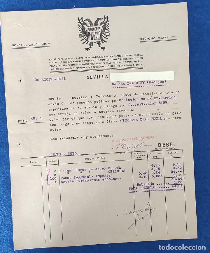Lettere commerciali: Carta Comercial Productos Imperio : Lacre para carta y botellas, Goma blanca, Tintas... Sevilla 1941