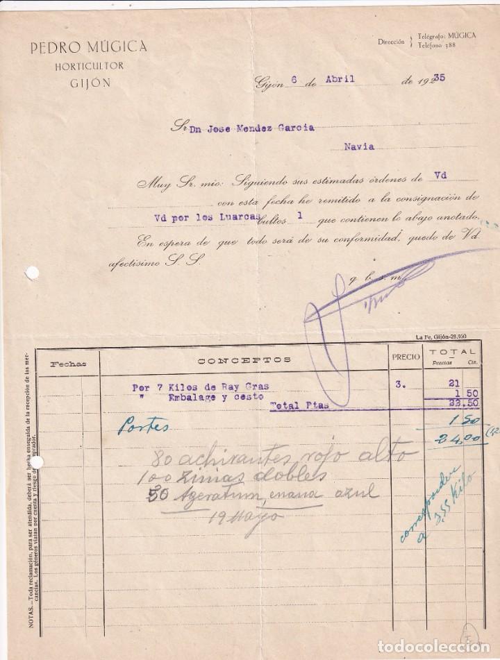 Lettres commerciales: FACTURA. PEDRO M&Uacute;GICA. HORTICULTOR. GIJON. 1935.