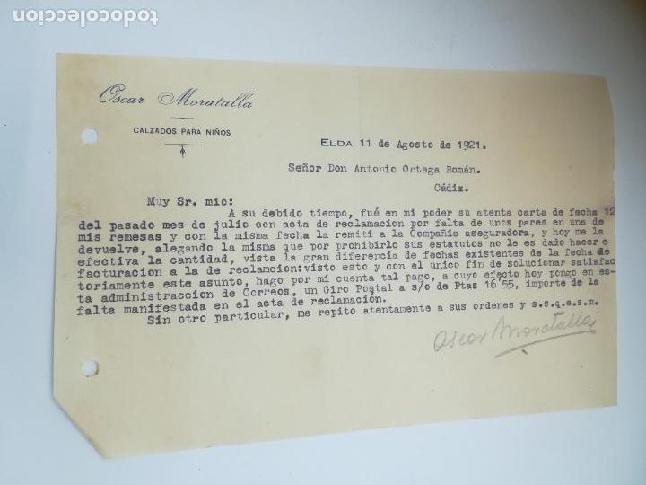 Cartas comerciales: CARTA COMERCIAL. OSCAR MORATALLA. CALZADO PARA NI&Ntilde;OS. 1921. ELDA, ALICANTE