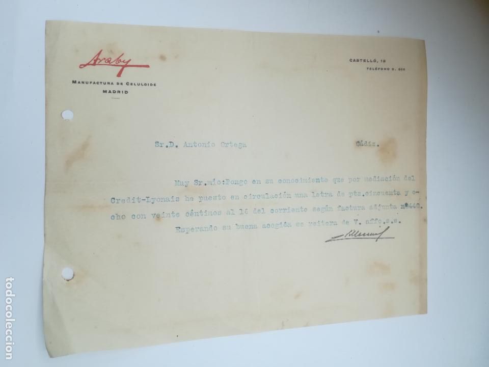 Cartas comerciales: CARTA COMERCIAL. ARABY. MANUFACTURA DE CELULOIDE. MADRID. A&Ntilde;OS 40