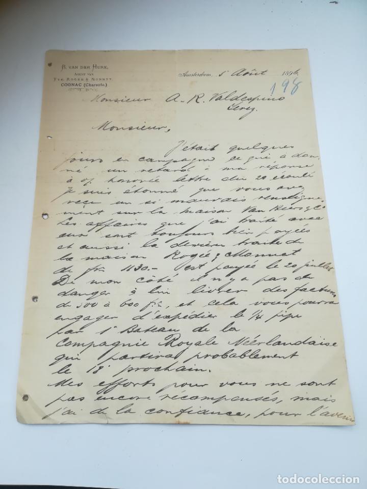 Cartas comerciales: CARTA COMERCIAL. B.VAN DER HURK. COGNAC, CHARENTE. 1896. AMSTERDAM. VER