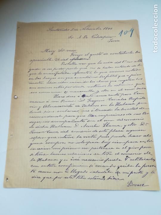 Cartas comerciales: CARTA COMERCIAL. GREGORIO AEDO. 1896. SANTANDER, CANTABRIA.