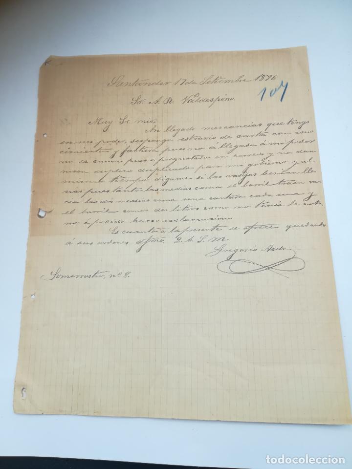 Cartas comerciales: CARTA COMERCIAL. GREGORIO AEDO. 1896. SANTANDER, CANTABRIA.