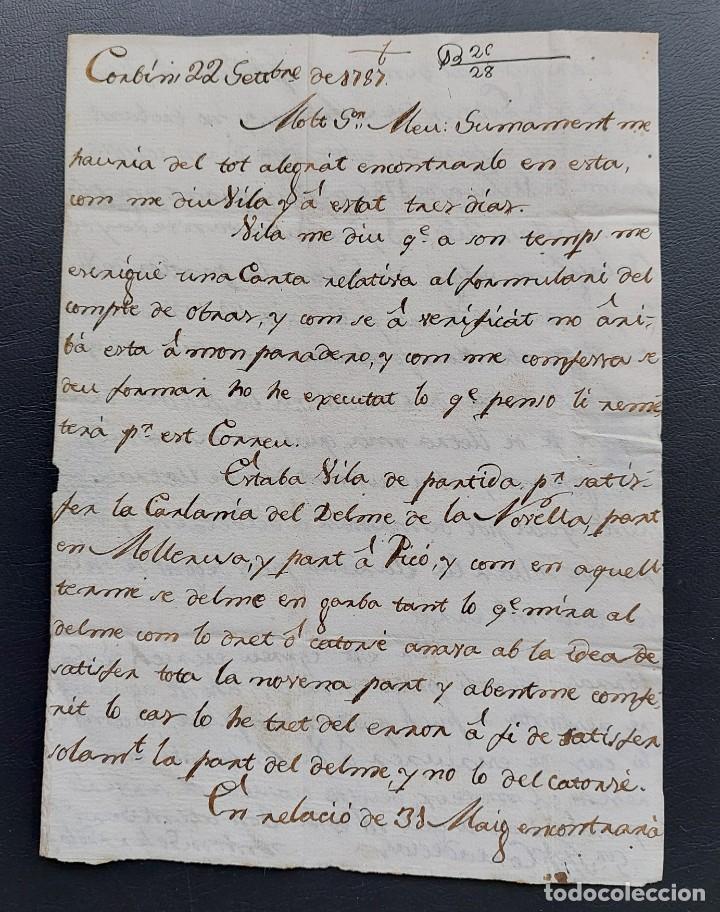 Cartas comerciales: CARTA DE CORBINS A CALAF 1787 - Foto 1