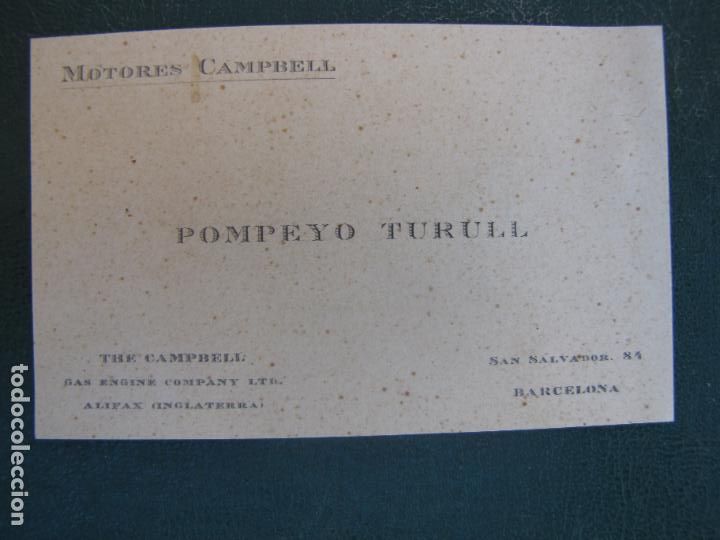 Cartas comerciales: 30.- Presupuesto en tarjeta Motores Campbel. Pompeyo Turull Barcelona a&ntilde;os 20