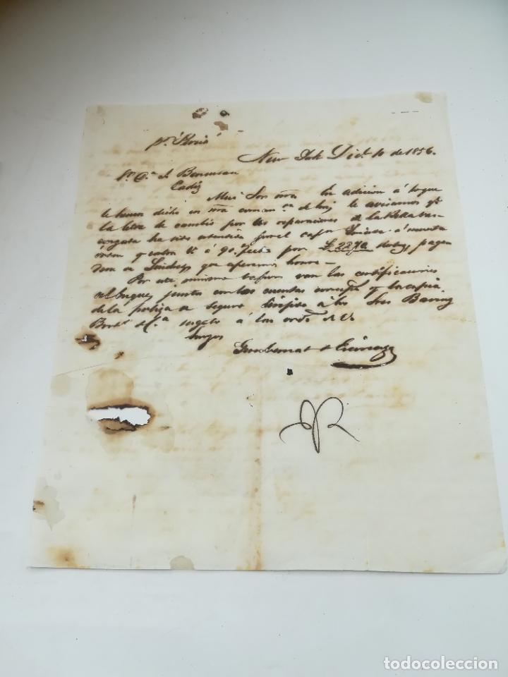 Cartas comerciales: CARTA A JOSEPH BENSUSAN. 1856. NUEVA YORK. VAPOR PERSIA. GIMBERNAT & ESCORIAZA