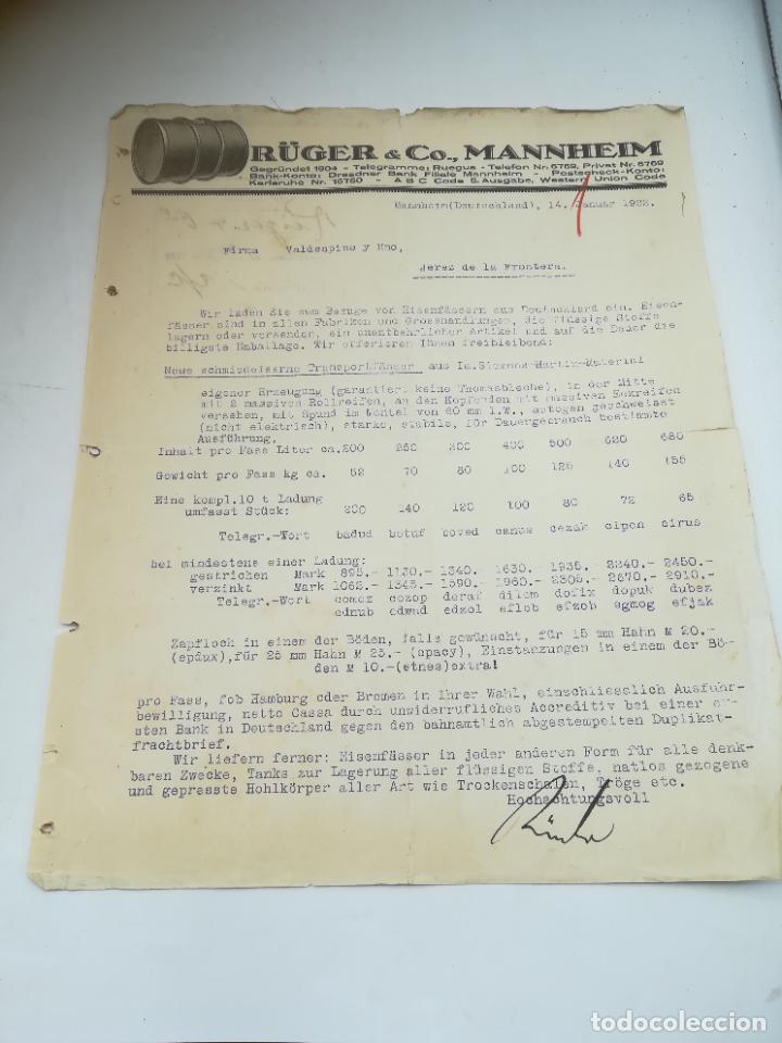 Cartas comerciales: CARTA COMERCIAL. R&Uuml;GER & CO. MANNHEIM. ALEMANIA. 1922.