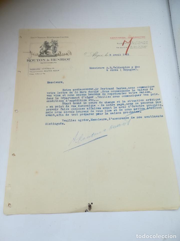 Cartas comerciales: CARTA COMERCIAL. ROUTON & HENRIOT. ALGER, ARGELIA. 1921