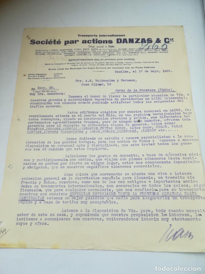 Cartas comerciales: CARTA COMERCIAL. SOCIETE PAR ACTIONS DANZAS & CIE. BASILEA, SUIZA. 1922.