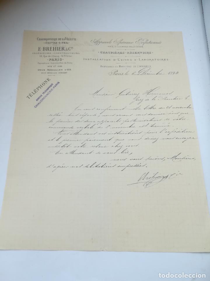 Cartas comerciales: CARTA COMERCIAL. E. BREHIER & CIE. PARIS. 1894. CHAUDRONNERIE DE LA VILLETTE. CUIVRE & FER