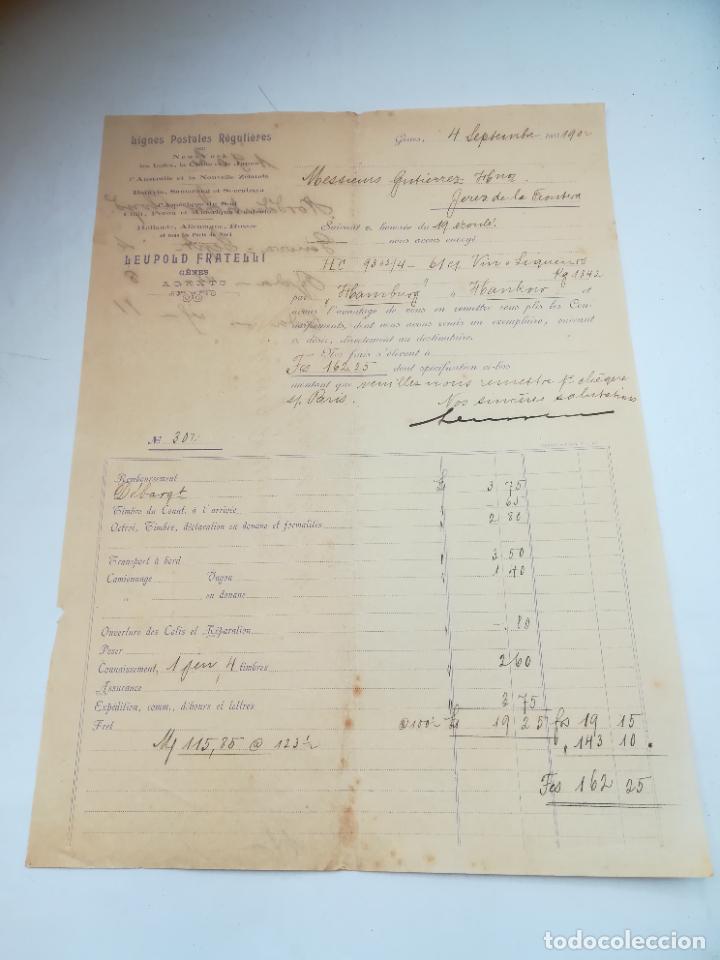 Cartas comerciales: FACTURA. LIGNES POSTALES REGULIERES. LEOPOLD FREATELLI. GENES, 1902