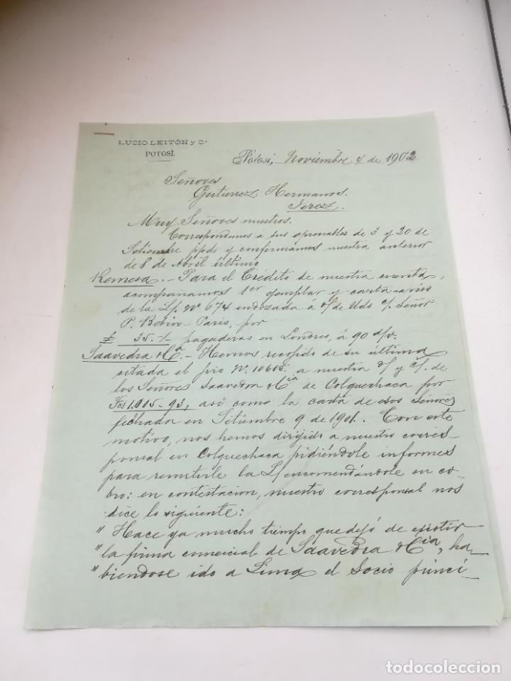 Cartas comerciales: CARTA COMERCIAL. LUCIO LEITON Y C&ordf;. POTOSI, BOLIVIA. 1902