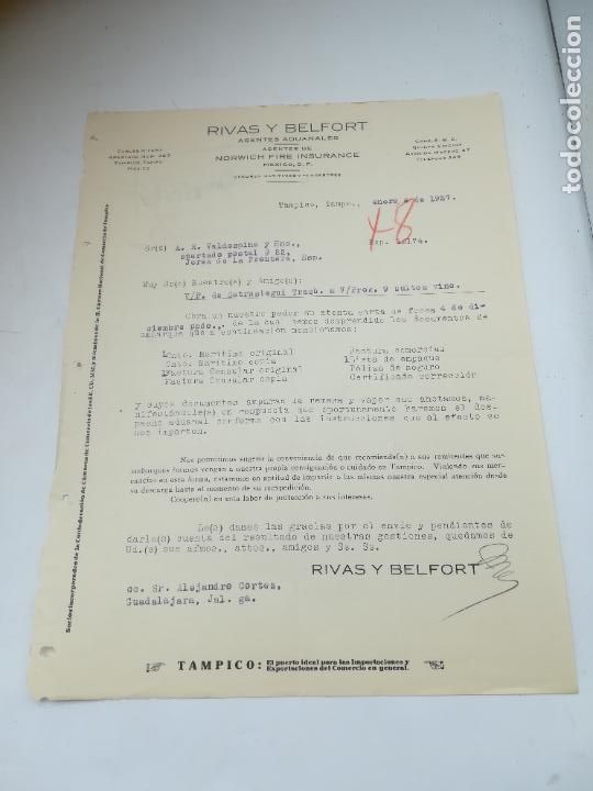 Lettere commerciali: CARTA COMERCIAL. RIVAS Y BELFORT. AGENTES ADUANALES. TAMPICO, M&Eacute;XICO. 1927