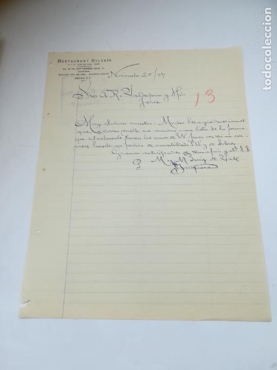 Lettere commerciali: CARTA COMERCIAL. RESTAURANT SYLVAIN. M&Eacute;XICO. 1927