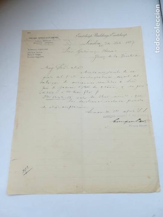 Lettere commerciali: CARTA COMERCIAL. ENRIQUE CORTES & C&ordm; LIMITED. EASTCHEAP BUILDONGS EASTCHEAP. LONDRES 1887