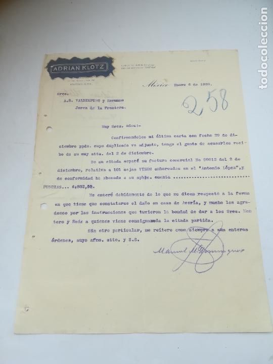 Lettere commerciali: CARTA COMERCIAL. ADRIAN KLOTZ. 1920. MEXICO